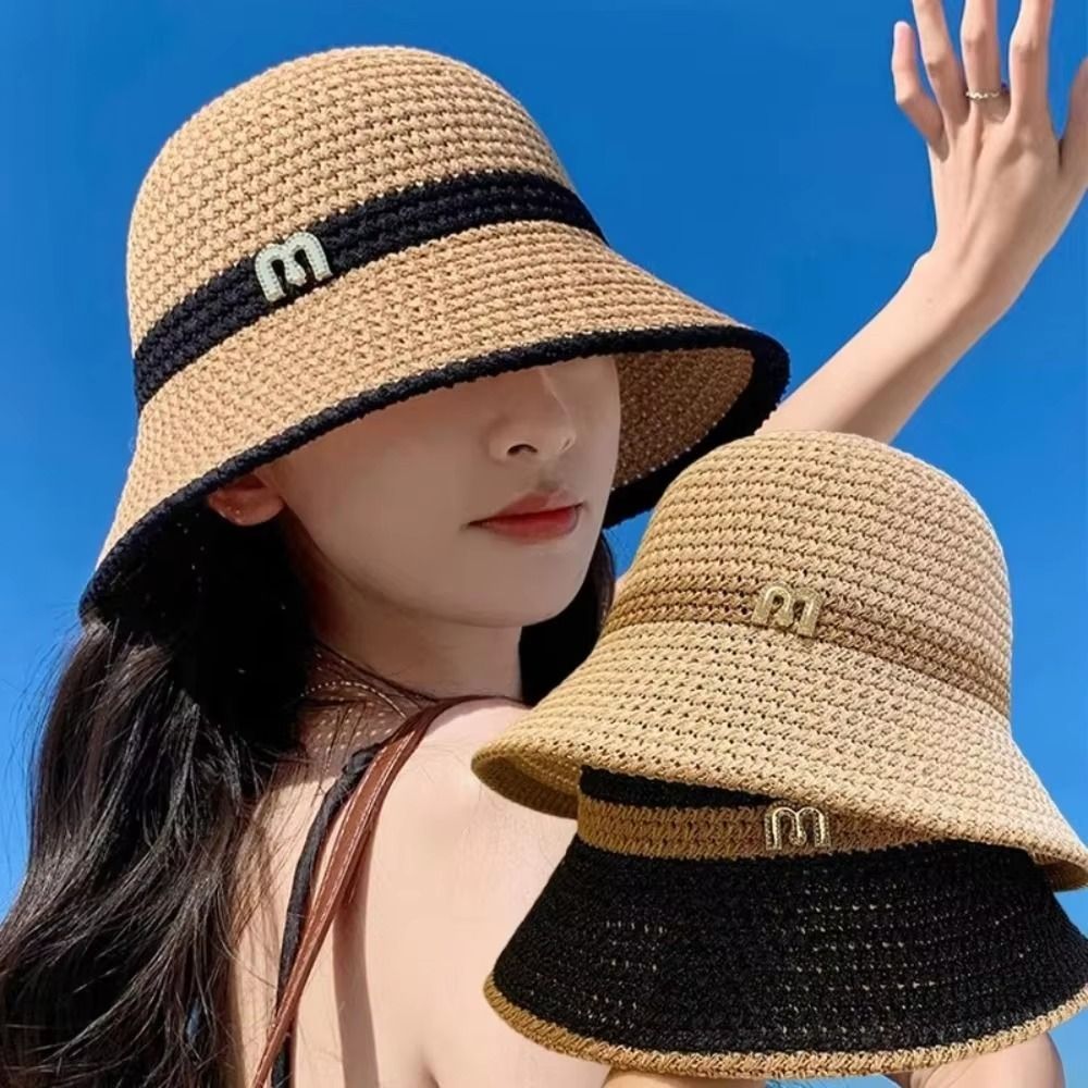 Bucket Hat Straw - قبعة صيد أنيقة قابلة للطي بحافة