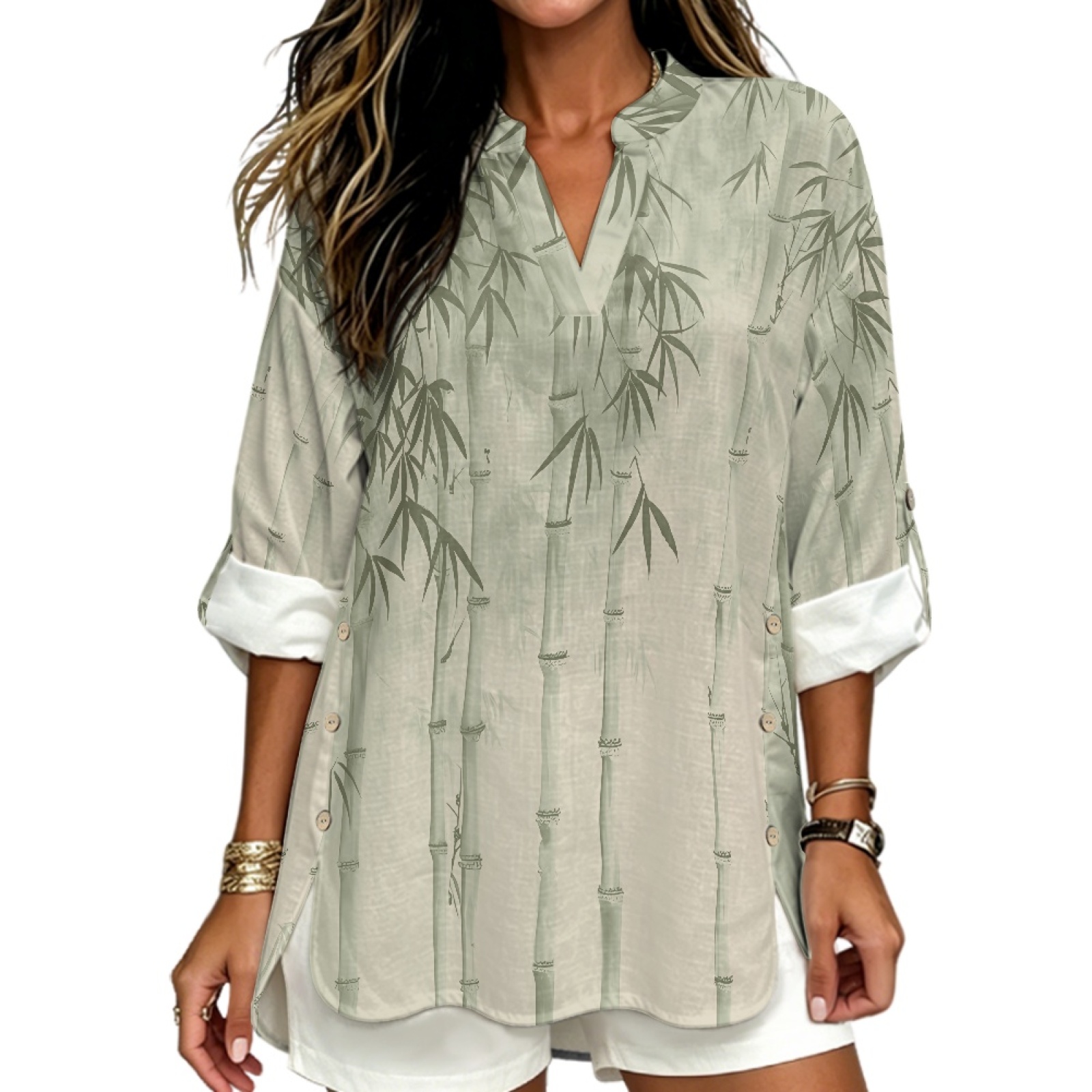 Linen Shirt Breathable - قميص نسائي من الكتان برقبة على