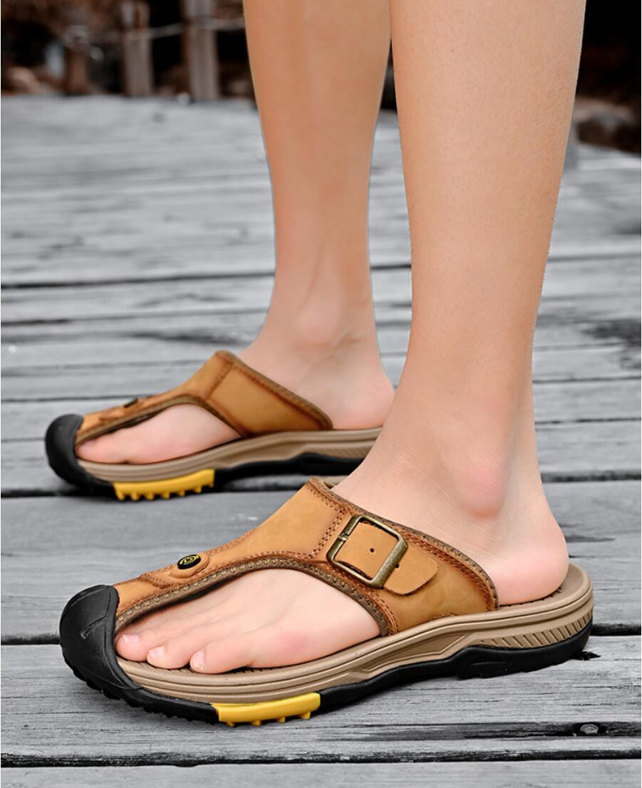 Flip Flop Leather Men - صنادل رجالية من الجلد الطبيعي، أحذية