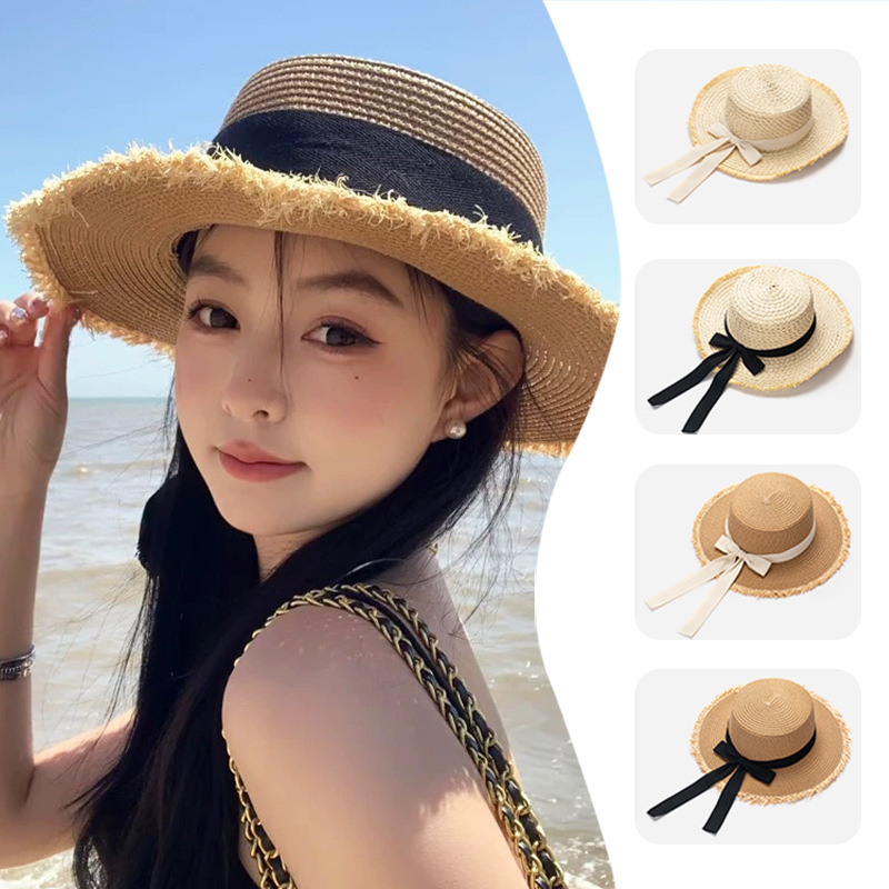 Packable Hat Nylon - قبعة شمس نسائية من القش بفيونكة،