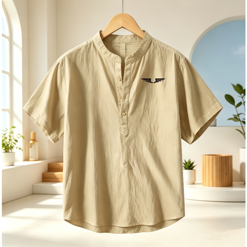 Linen Shirt Breathable - قميص رجالي قصير الأكمام من القطن