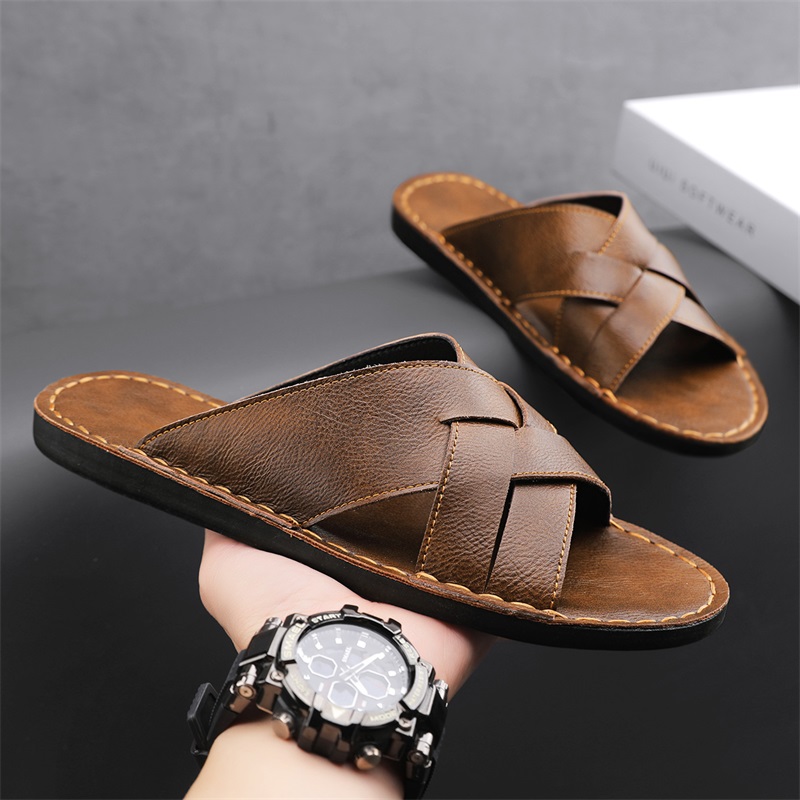 Flip Flop Leather Men - صنادل رجالية كاجوال من الجلد الطبيعي،