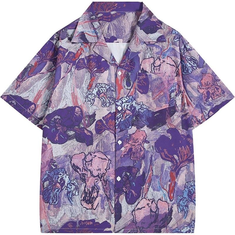 Resort Shirt Floral - قميص فضفاض بأكمام قصيرة للجنسين بطباعة