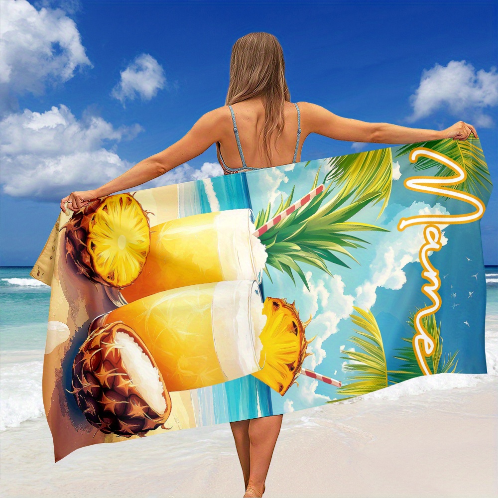 Beach Towel Large - منشفة شاطئ مخصصة بالاسم/النص، كبيرة سريعة