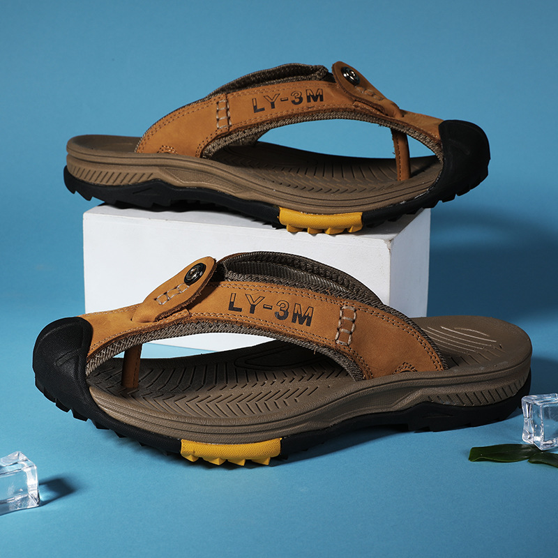 Flip Flop Leather Men - جديد الرجال جلد طبيعي الوجه يتخبط