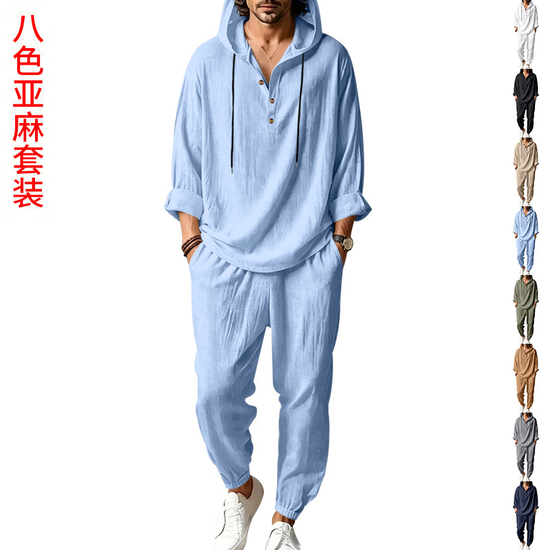 Short Linen Drawstring - طقم صيفي رجالي من الكتان من