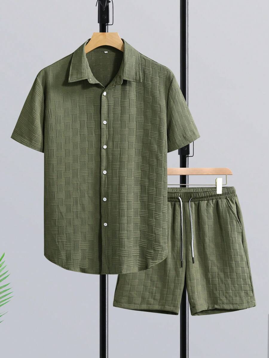 Short Linen Drawstring - طقم قميص رجالي قصير الأكمام من