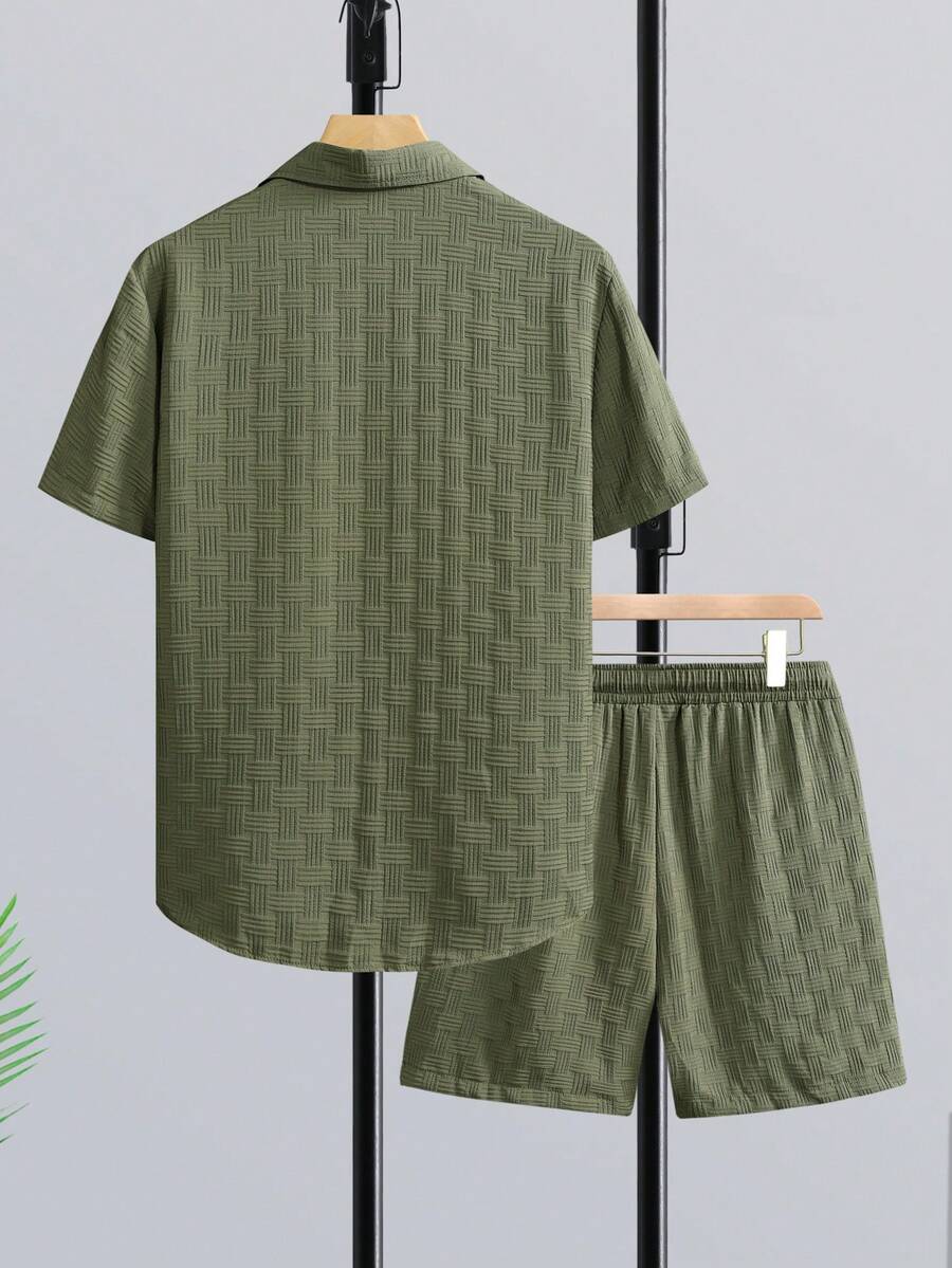 Short Linen Drawstring - طقم قميص رجالي قصير الأكمام من