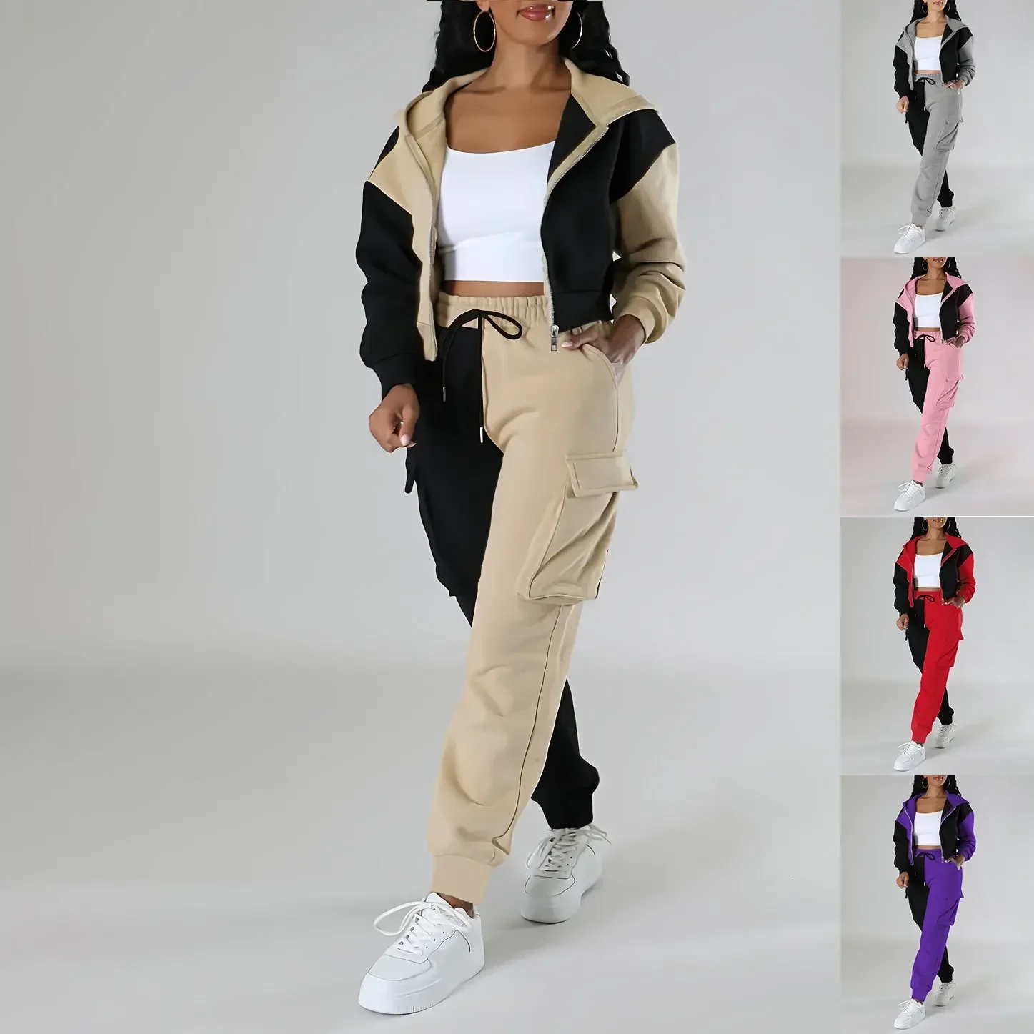 Short Linen Drawstring - المرأة فضفاضة الخريف الشتاء قطعتين دعوى