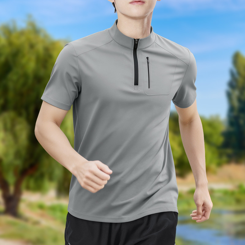 Shirt Camp Collar - تي شيرت رجالي نصف سحاب عالي