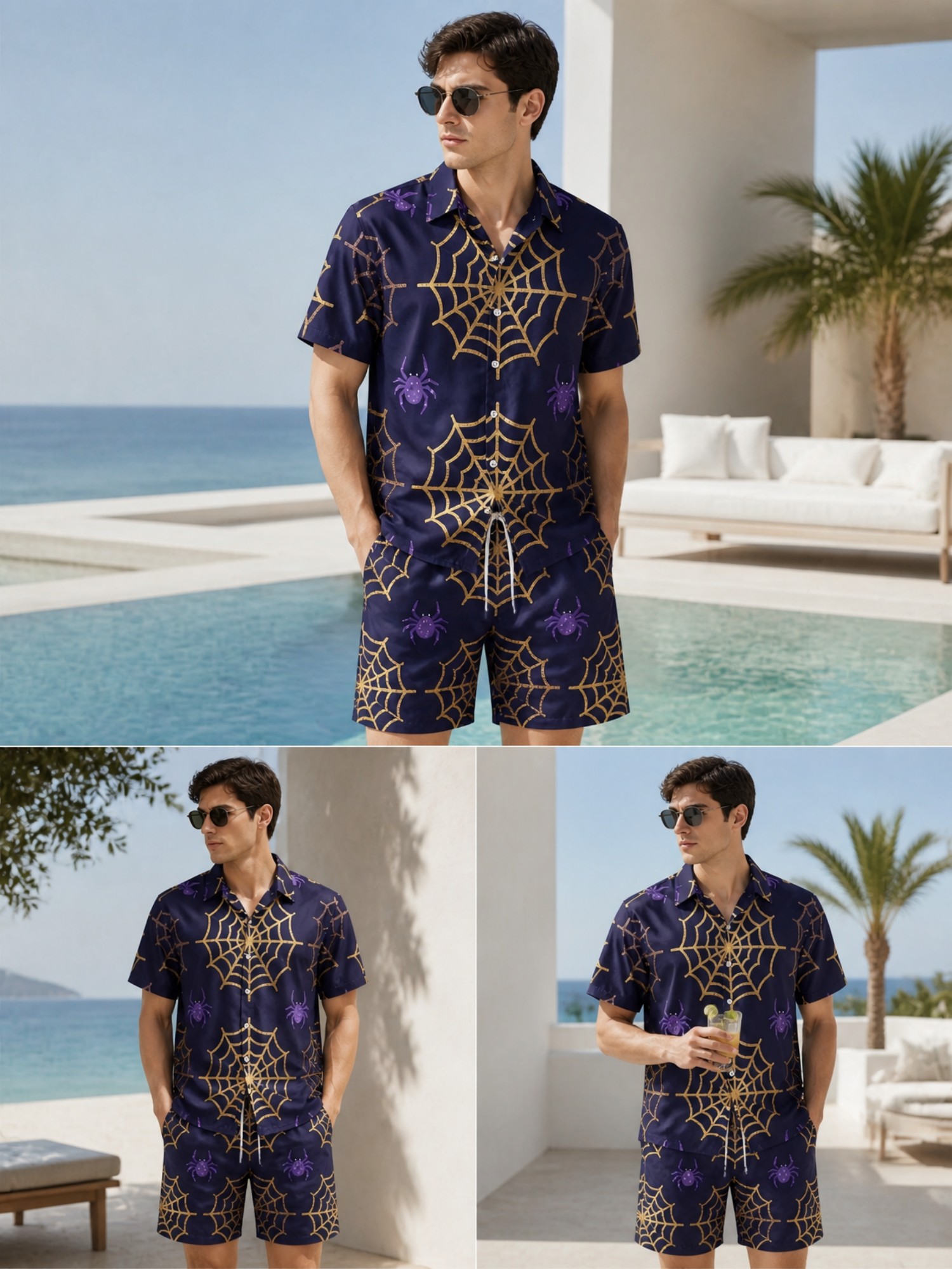 Resort Shirt Floral - طقم قميص بولو رجالي صيفي بأكمام