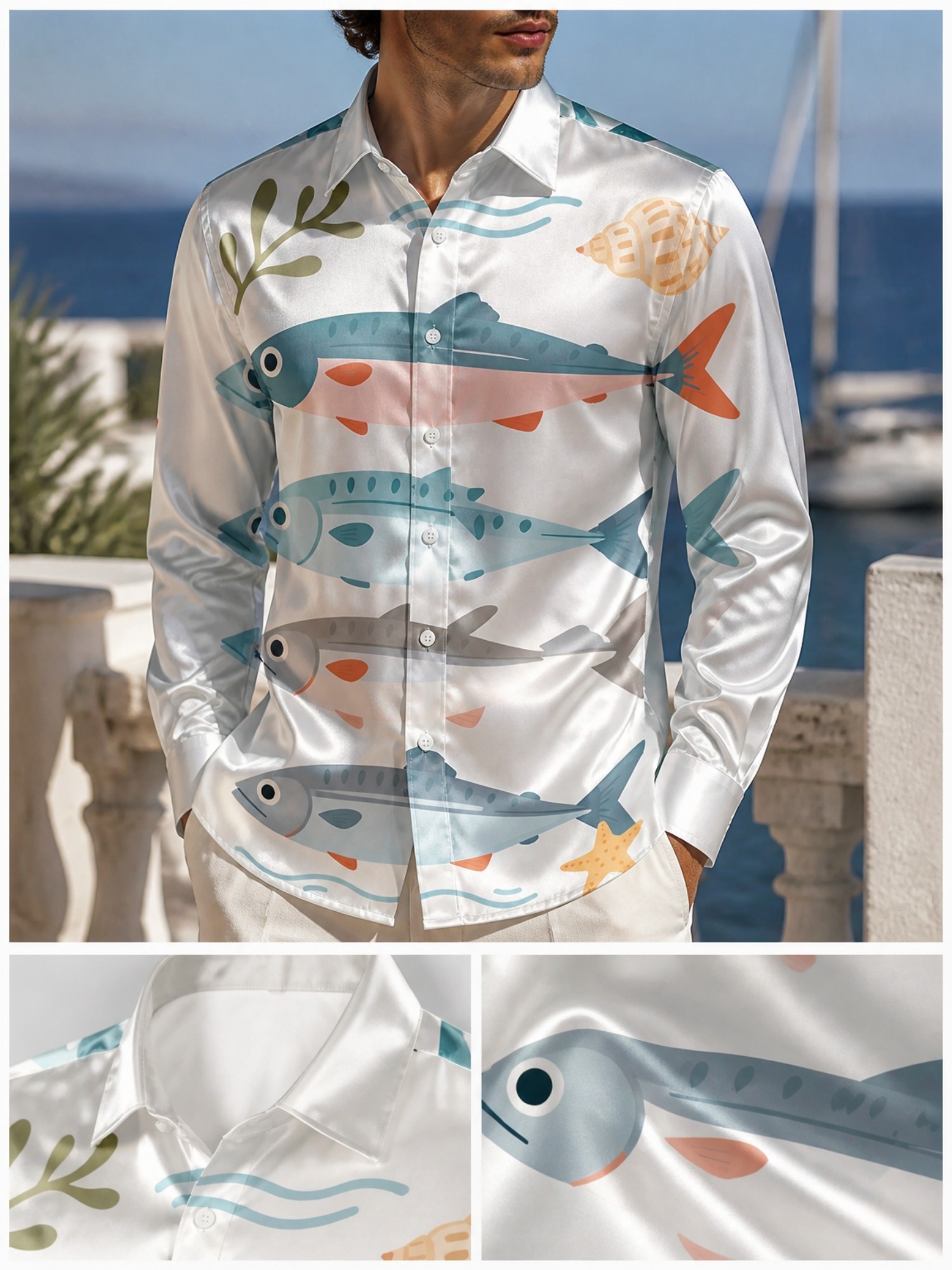 Resort Shirt Floral - قميص رجالي فاخر من الساتان بأكمام