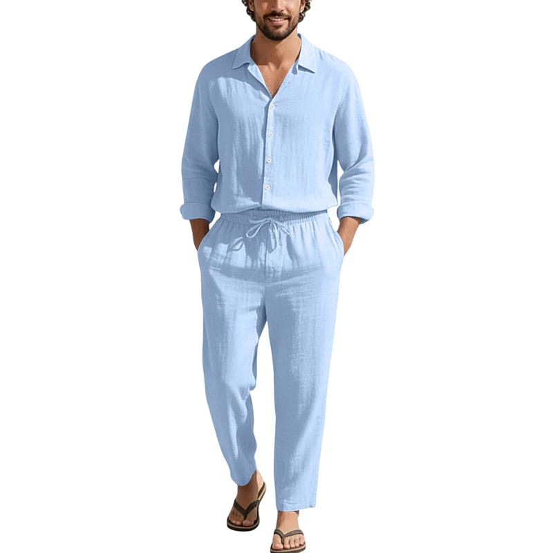 Linen Shirt Breathable - أطقم كاجوال من الكتان للربيع والصيف،
