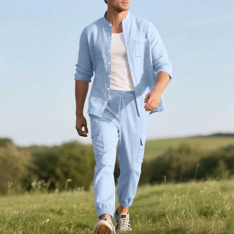 طقم رجالي من قطعتين من الكتان  - مراجعة Linen Shirt Breathable وسعره
