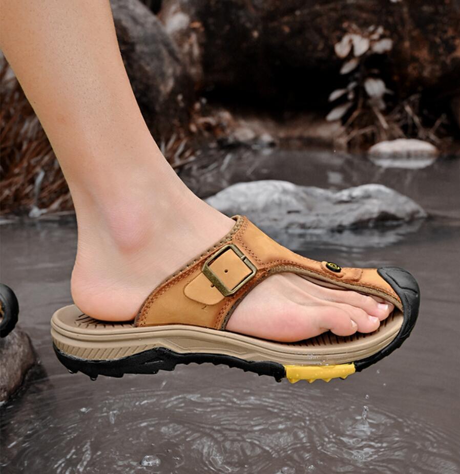 صنادل رجالية من الجلد الطبيعي، - مراجعة Flip Flop Leather Men وسعره