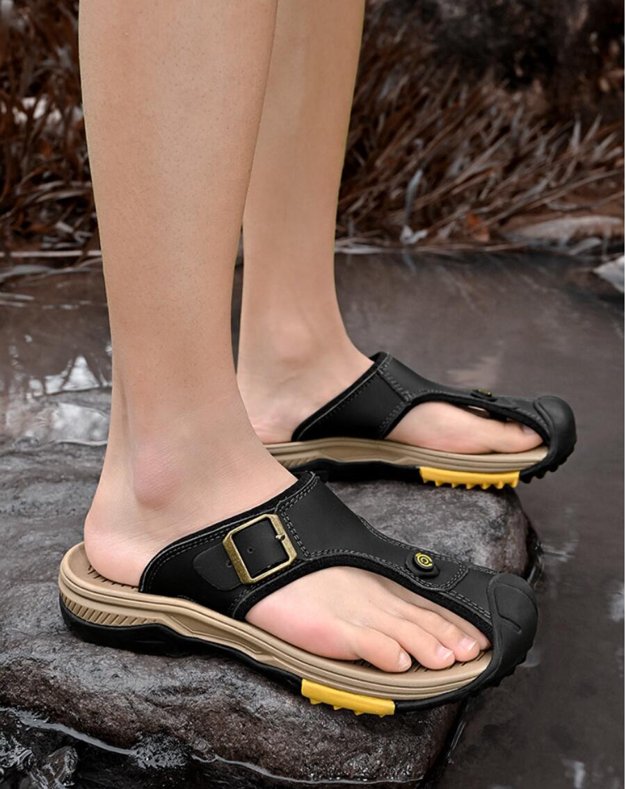 صنادل رجالية من الجلد الطبيعي، - مراجعة Flip Flop Leather Men وسعره