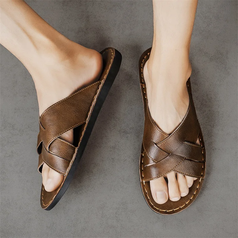 صنادل رجالية كاجوال من الجلد ا - مراجعة Flip Flop Leather Men وسعره