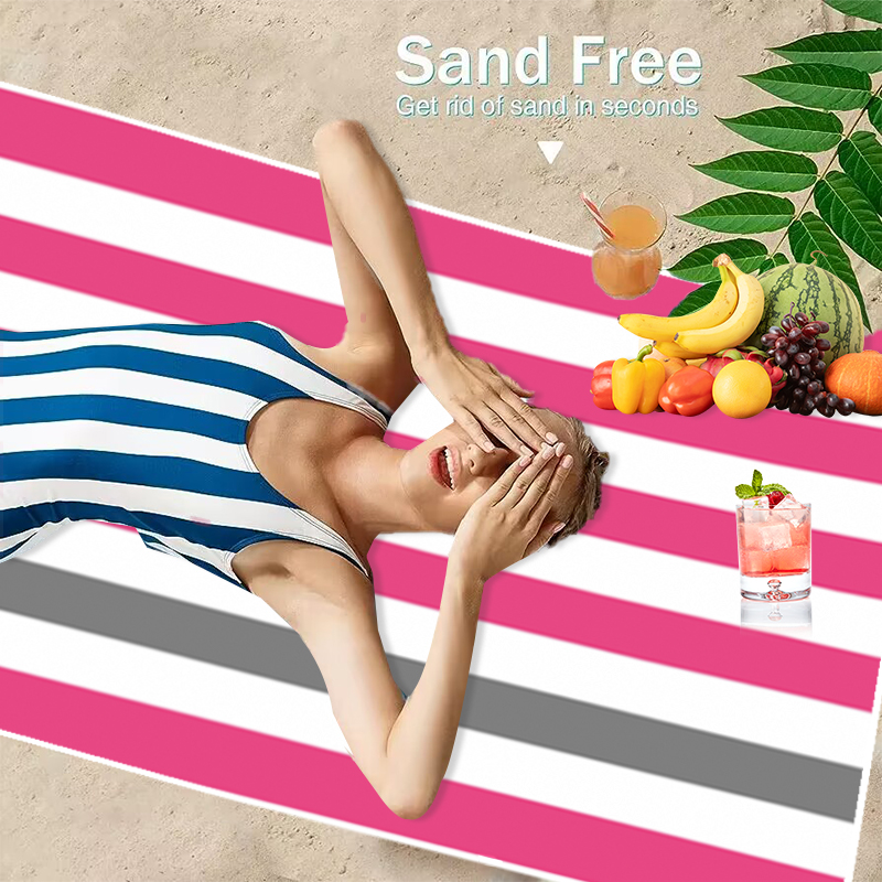 منشفة شاطئ مخططة زاهية الألوان - مراجعة Beach Towel Large وسعره