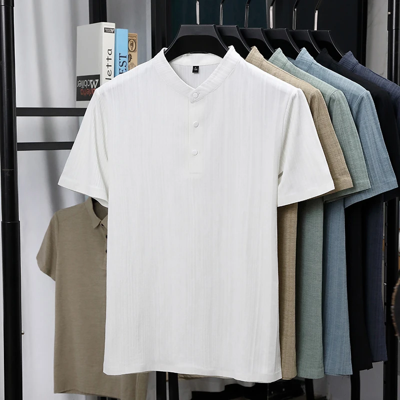 قمصان رجالية بياقة ماندارين وأ - مراجعة Linen Shirt Breathable وسعره