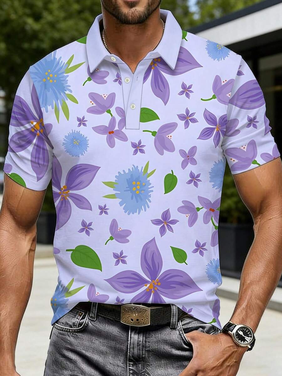 قميص رجالي بنقشة زهور من قماش  - مراجعة Polo Shirt Pique وسعره