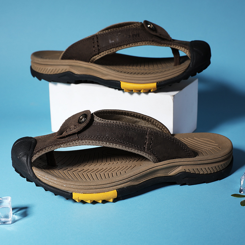 جديد الرجال جلد طبيعي الوجه يت - مراجعة Flip Flop Leather Men وسعره