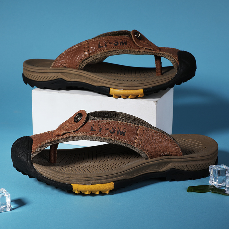 جديد الرجال جلد طبيعي الوجه يت - مراجعة Flip Flop Leather Men وسعره
