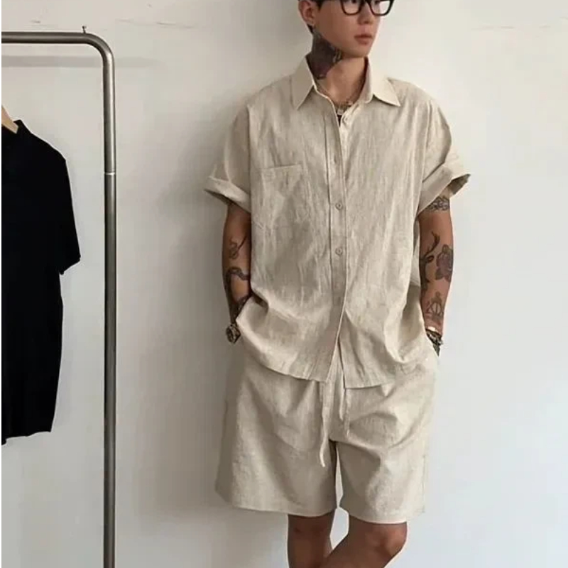 طقم رجالي من قطعتين من الكتان  - مراجعة Linen Shirt Breathable وسعره