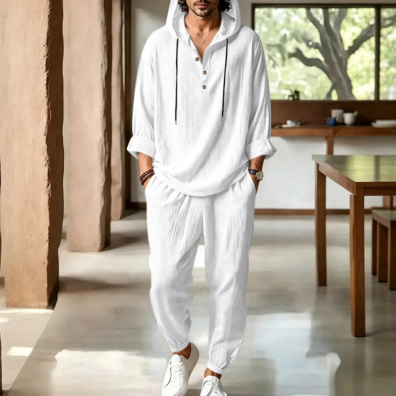 طقم صيفي رجالي من الكتان من قط - مراجعة Short Linen Drawstring وسعره