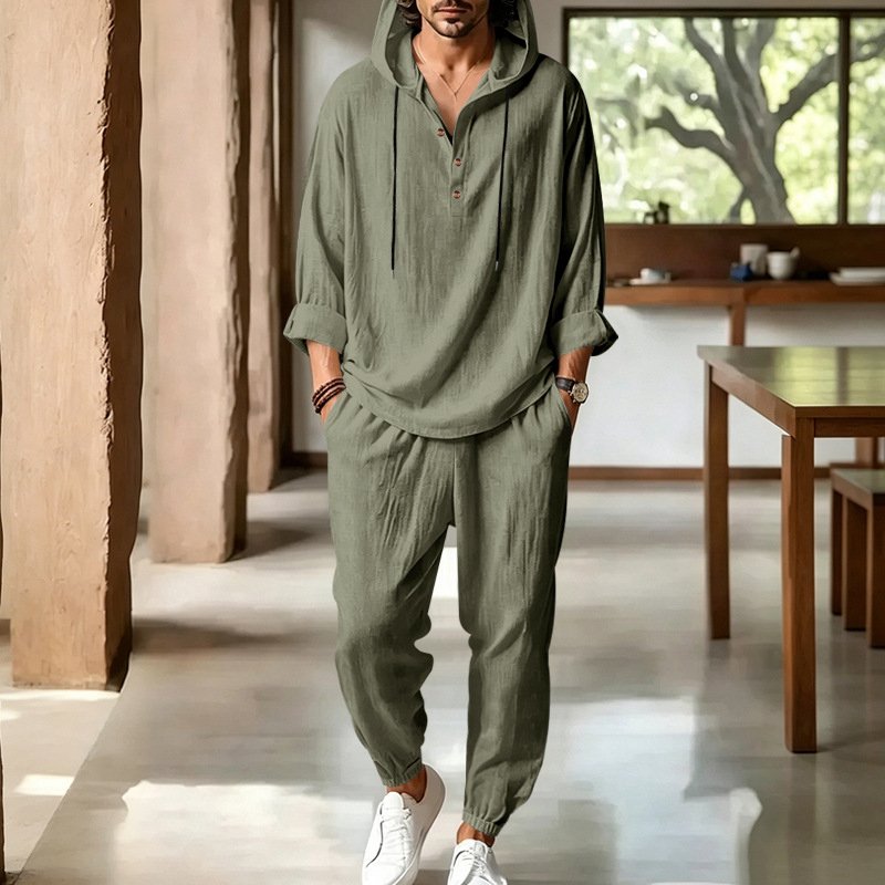 طقم صيفي رجالي من الكتان من قط - مراجعة Short Linen Drawstring وسعره