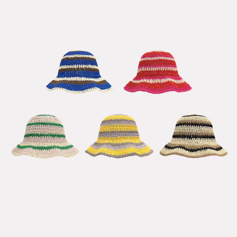 قبعات مخططة من القش للنساء ، ق - مراجعة Bucket Hat Straw وسعره