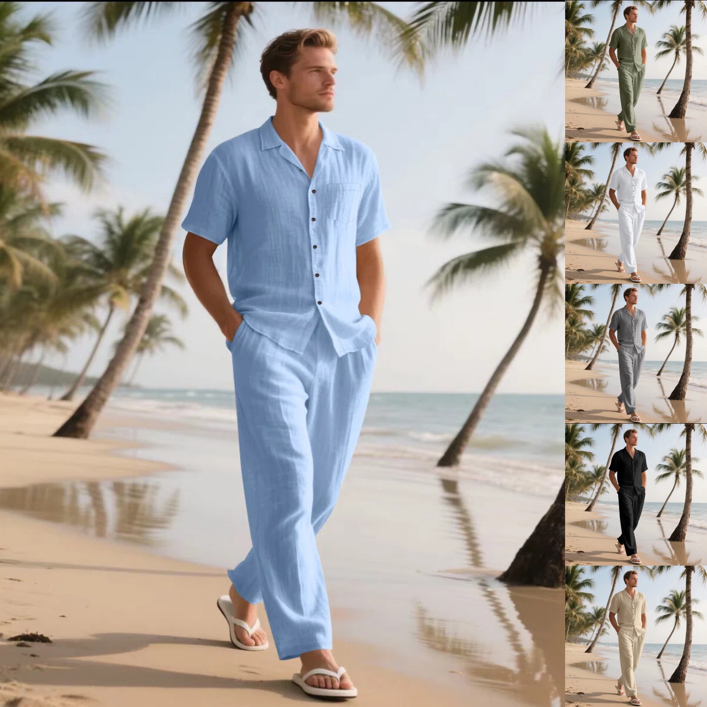 طقم صيفي رجالي جديد من الكتان، - مراجعة Short Linen Drawstring وسعره