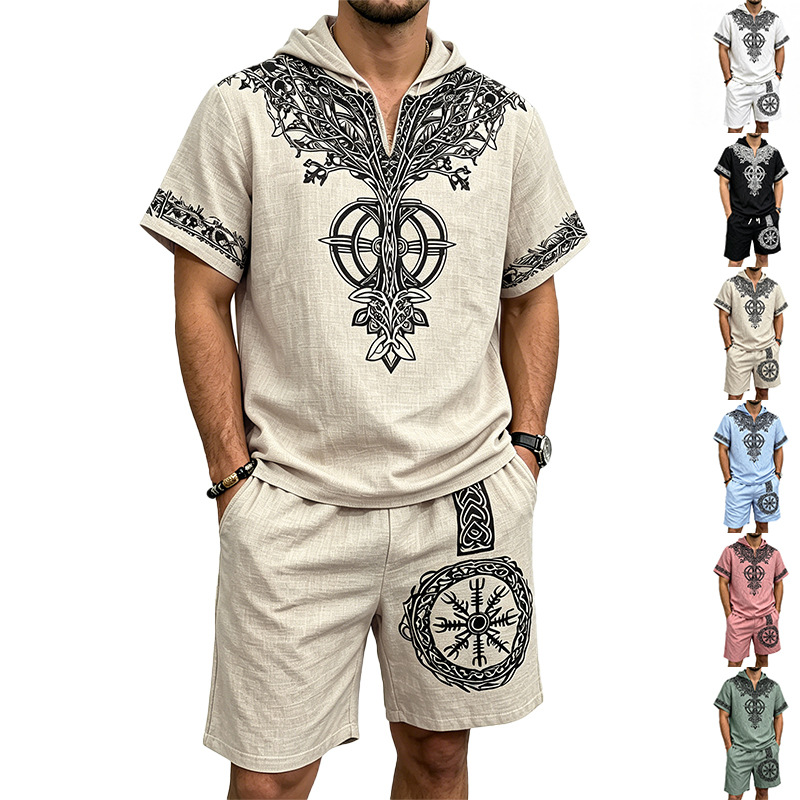 طقم صيفي رجالي من قطعتين: توب  - مراجعة Short Linen Drawstring وسعره