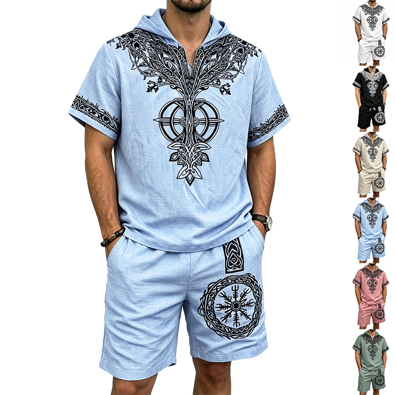 طقم صيفي رجالي من قطعتين: توب  - مراجعة Short Linen Drawstring وسعره