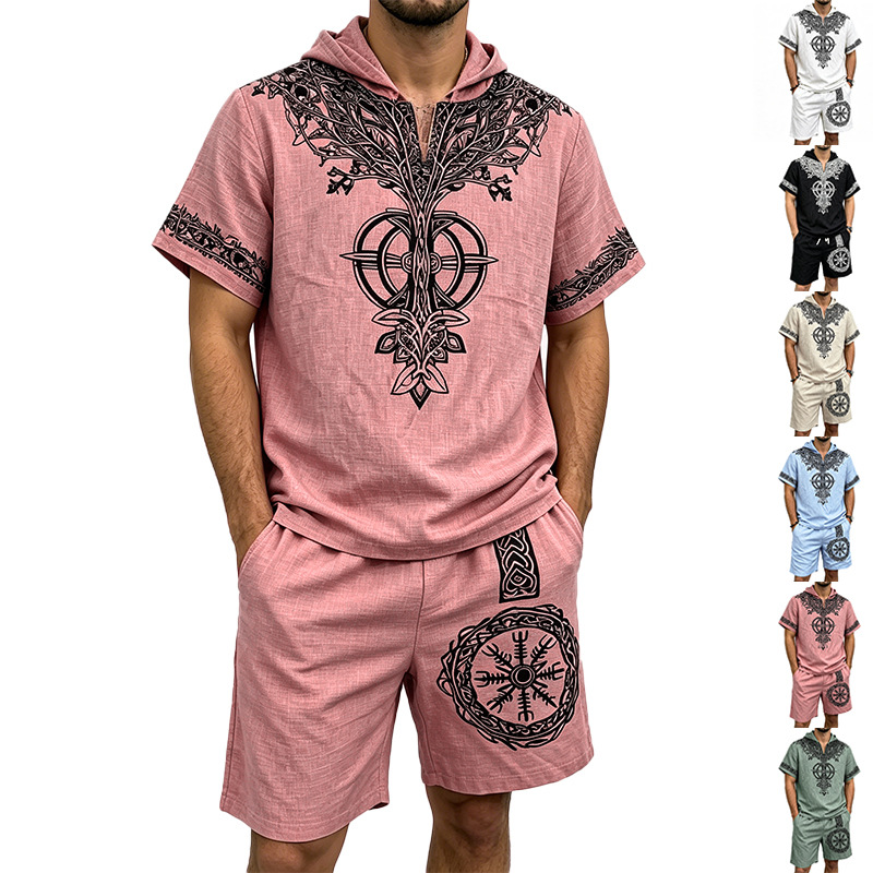 طقم صيفي رجالي من قطعتين: توب  - مراجعة Short Linen Drawstring وسعره