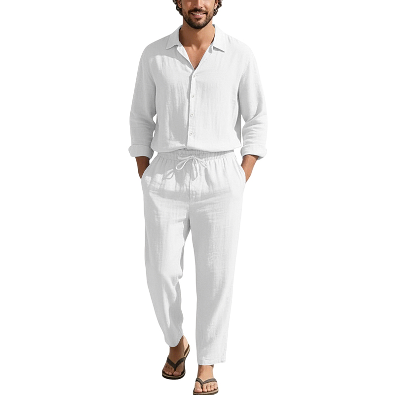 أطقم كاجوال من الكتان للربيع و - مراجعة Linen Shirt Breathable وسعره